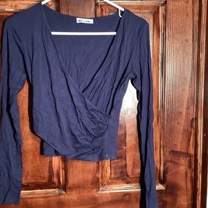 Vetior Deep  V-neck Crop Top for Juniors Navy Blue Size S NWOT